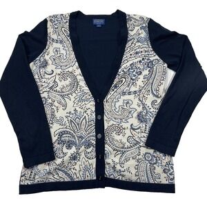 Pendleton Paisley Cardigan Sweater Women's Size Small Navy Blue Silk Nylon Blend